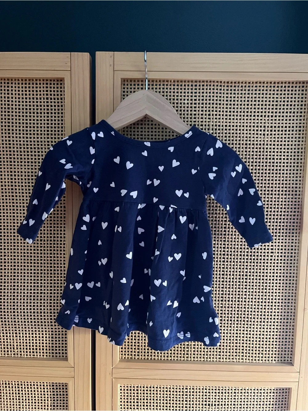 Old Navy 3-6M Navy Blue Heart Print Long-Sleeve Dress
